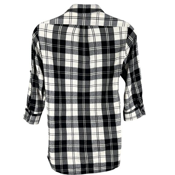 Theory Women 10 Black White Tartan Plaid Button Up Tunic Shirt Virgin Wool Blend - Picture 7 of 15